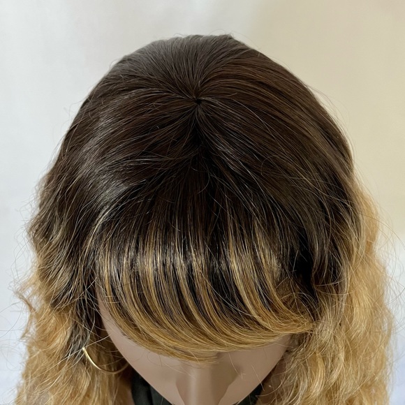 “Put On & Go” Ombre Golden Blonde Premium Fiber Wig with Bangs - Picture 2 of 11